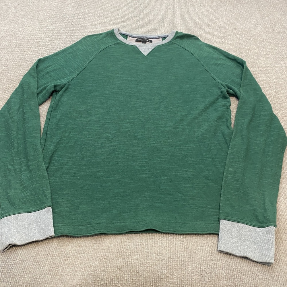 Banana Republic Sweatshirt Mens Large Green Raglan Contrast Cuff Crewneck Cotton